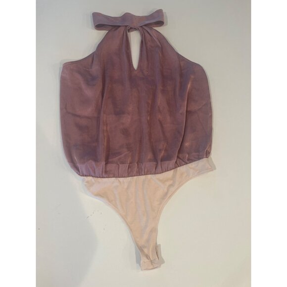 Paige Presa Halter Bodysuit Aurora Pink Shimmery Halter With Keyhole Cutout - Picture 2 of 8